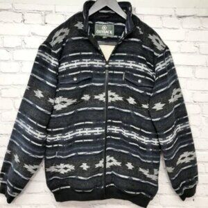 Outback Trading Co Blue Black Aztec Soft Sherpa Lined Jacket Sz L